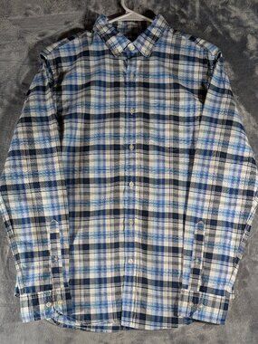 Banana Republic Grant Fit Blue Plaid Cotton Stretch Shirt Medium